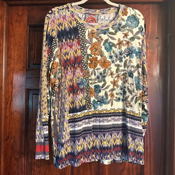 Johnny Was Betsy Printed Crewneck Multicolor Floral and Geometric Blouse - Picture 1 of 3